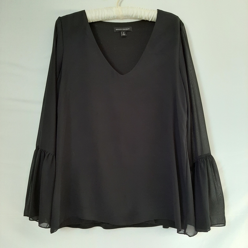 Banana Republic Black Chiffon Bell Sleeve Blouse
